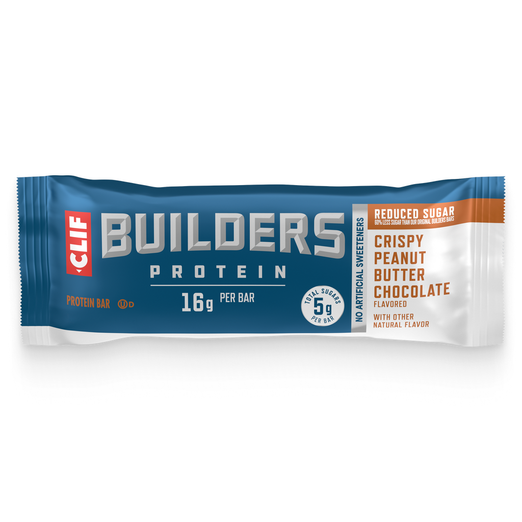 CLIF BUILDERS Crispy Peanut Butter Chocolate Flavored Protein Bar, Reduced Sugar